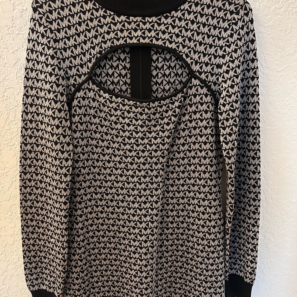 Michael Kors Black and Gray Patterned Dress